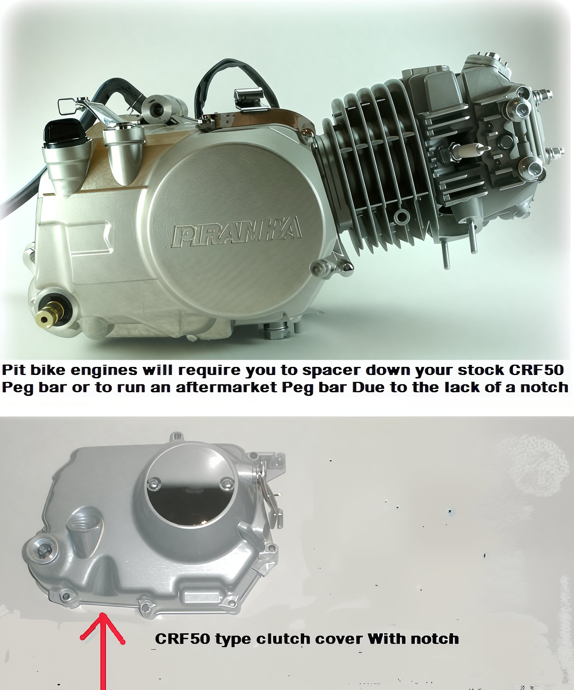 Image showing difference between an aftermarket Piranha engine and a stock Honda Engine